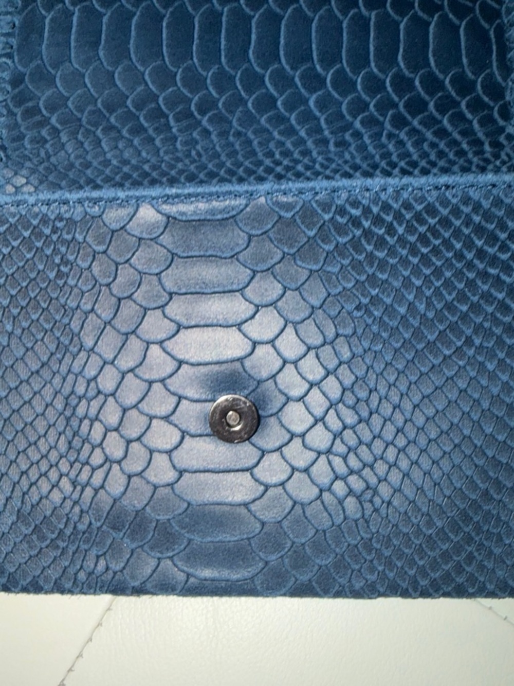 Structured Blue Python-Embossed Chain Crossbody Bag - Picture 2 of 5